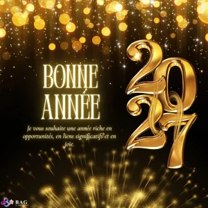 Fond d'écran bonne année 2027 féerique avec lumières bokeh scintillantes et chiffres dorés